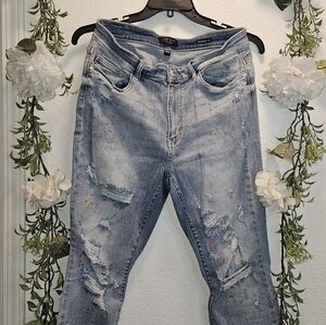 Judy Blue distressed paint scattered boyfriend jeans